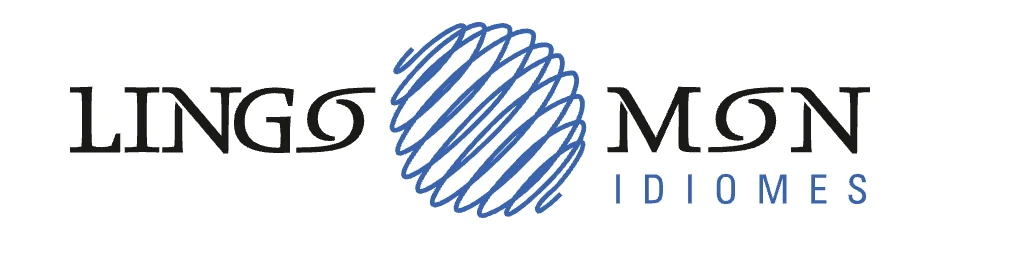 Lingomon Idiomes logo featuring stylized blue circular design with diagonal lines